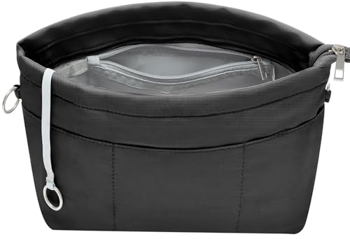 HyFanStr Handtaschen Organizer Nylon, Taschenorganizer Tasche in Tasche Organizer Innentaschen für Handtaschen mit Schlüsselkette,Schwarz,Extra Klein