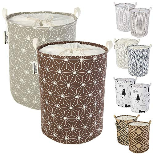 LessMo Trieuse de Rangement pour Panier à Linge avec Cordon de Serrage, Paniers à Linge Escamotables Escamotables, Lin en Coton Rond Imperméable, [2PCS, épaissi 17,7 / Moyen]