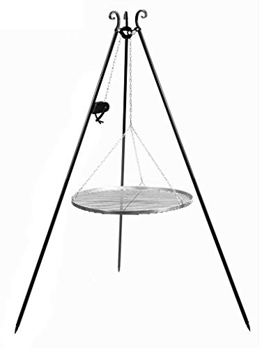 CookKing Schwenkgrill Tripod 180cm, Dreibein mit Grillrost und Rolle (Grillrost aus Edelstahl, 70 cm)