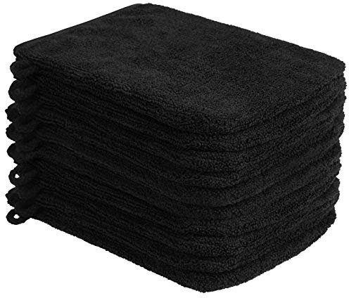 PHOGARY Pack of 10 Microfibre Wash Mitts, Soft Face Cleansing Mitts, Body Bath SPA Terry Cloth, Reusable Makeup Remover Mitt Gloves, 15x21 cm, Black