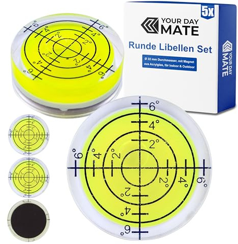 Mini livelle a bolla d'aria, 5 pz, Ø 32 mm di diametro, magnetico, livella tascabile di precisione, piccola livella a bolla d'aria per macchina fotografica, camper e roulotte, livella a bottone