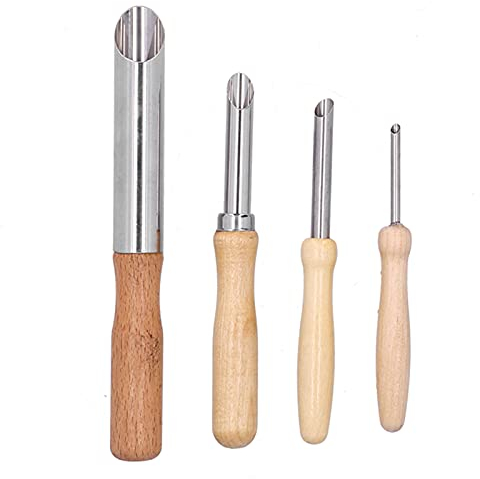 4 Stück Ring Ton Lochschneider, Keramik Dotting Backen Eindruckform Edelstahl Keramik Stanzloch Sculpting Tool mit Holzgriff