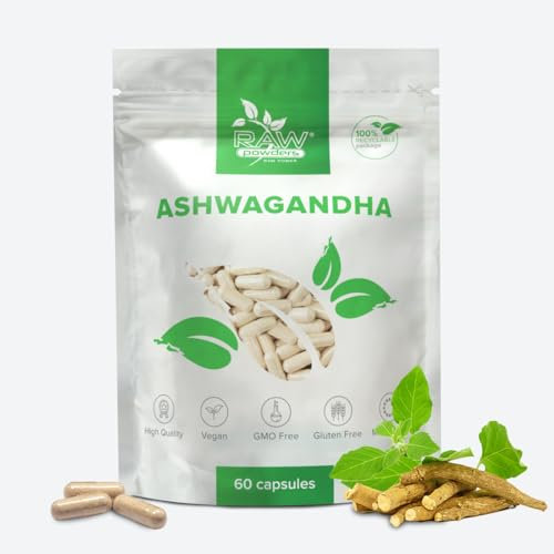 Ashwagandha 500mg, 60 Kapseln – Unterstützung für Stressabbau, Entspannung & Wohlbefinden – Reine Zutaten, GMO- & Glutenfrei, fördert die körperliche & geistige Balance – von Raw Powders