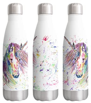 Bouteille artistique licorne aquarelle arc-en-ciel à double paroi isotherme en acier inoxydable boissons de sport 500 ml