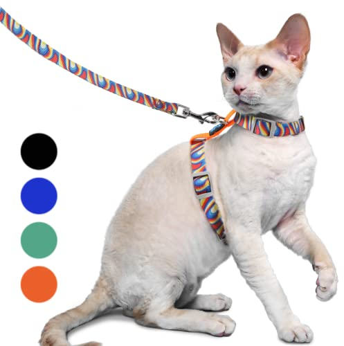 Supet Katzengeschirr und Leine, ausbruchsicher Katzenweste für kleine große Katzen, verstellbare Katzenhalsbänder, Geschirre und Leinen zum Gehen, leichtes Kätzchengeschirr Orange