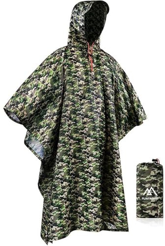 flintronic Poncho Impermeabile, Multi-Funzionale Riutilizzabile Poncho Pioggia con Cappuccio per Trekking Antipioggia Coperta da Picnic Tenda per Uomo e Donna