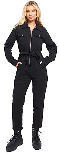 SS7 Womens Jumpsuit Overalls, All in One Boiler Suit Black