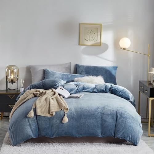 Luowei Ropa de cama de invierno 135 x 200 cm, extracálida, felpa azul, tacto cachemira, forro polar, 1 funda nórdica + funda de almohada de 80 x 80 cm