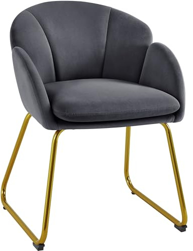 Yaheetech Poltroncina Camera da Letto Salotto Poltrona Soggiorno Imbottita Alta Moderna Ergonomica in Velluto con Schienale Circolare Braccioli Gambe in Metallo Portata 136 kg Grigio Scuro