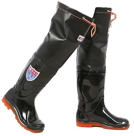 Watstiefel Weiche, kniehohe Angelstiefel für Herren und Damen, wasserdichte und rutschfeste PVC-Wathose mit Oxford-Sohle und Gesäß (Color : Black, Size : 36 EU)