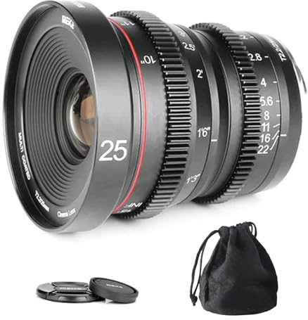 Meike 25mm T2.2 Mini Lente de Cine de Gran Apertura con Enfoque Manual y Baja distorsión, Compatible con cámaras Micro Four Thirds M43 MFT Olympus/Panasonic Lumix y BMPCC 4K Zcam E2