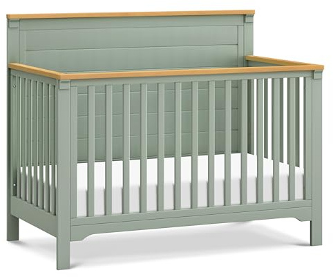 daVinci Shea 4-in-1 Baby Crib Convertible to Toddler Bed, Daybed, Full-Size Bed - FSC, GREENGUARD Gold Certified Wood Crib, Conversion Kits Sold Separately - 4 Adjustable Heights, Light Sage and Honey