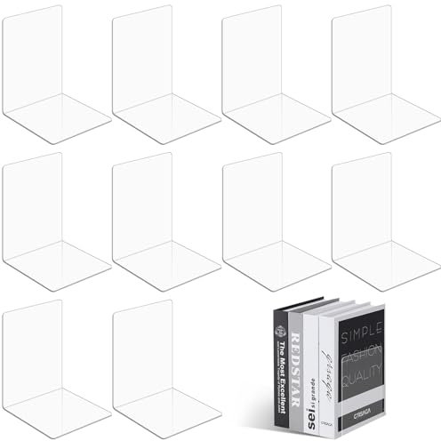TOSUTO 10 Stück Transparente Buchstützen,Klarer Buchständer aus Acryl,Bücherhalter,Geeignet für Schule,Zuhause,Büro,Bibliothek,Schlafzimmer und Schreibtischorganisation Buchstützen aus Acryl