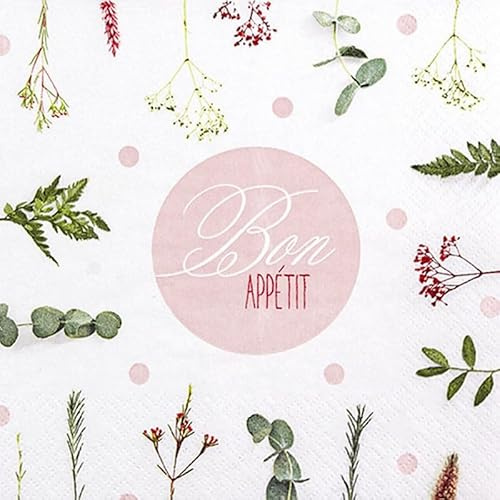 20 Servietten Essen Guten Appetit mit Gräser als Tischdeko. Papierservietten mit Motiv. Auch für Decoupage und Serviettentechnik 33x33cm