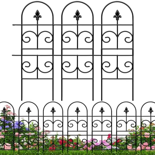 QIAOKAIYAN 32in(H) x 10ft (L) Tall Decorative Metal Garden Fence Panels - 9 Pack Rustproof No Dig Fence Animal Barrier for Dogs, Outdoor Yard Fencing for Patio Flower Bed Garden & Landscape Border