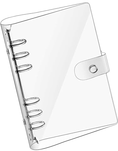 Funngy A5 transparent PVC-bindemedel, 6 ringar, mjukt anteckningsboksklämma med tryckknapp, påfyllningsbar anteckningsbok, rund ringbok för gör-det-själv, anteckningsbok, fotoalbum och scrapbooking