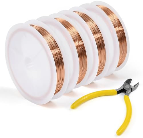 VGECEE 200m Isolierter Kupferdraht Kupferlackdraht Kupferspulen, Lackdraht Lötbar Reiner Kupferdraht Basteldraht Schmuckdraht Copper Wire, (0,2 mm*100 m, 0,3 mm*50 m, 0,4 mm*30 m, 0,5 mm*20 m)