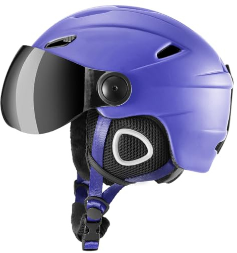 Hapivida Juego de Casco de esquí, Casco de Snowboard Ajustable con Orejeras de Gafas de esquí Certificado de Seguridad para el Deporte de Invierno para Hombres (Azul Oscuro-M)