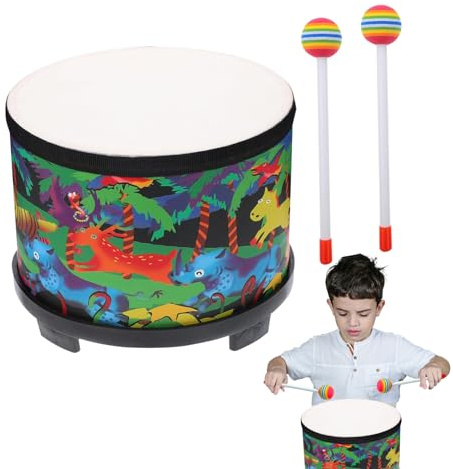 Tamburo Per Bambini - Strumenti Musicali Per Prima Infanzia 20 Cm | Giocattolo Sonoro Sensoriale ed Educativo in Legno con 2 Bacchette come Strumento Musicale per l'Infanzia | Per Bambine Bambini