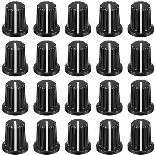 Sorcristy 20PCS Potentiometer Knob Set, 6mm D Type Potentiometer Control Knobs Black Volume Audio Mixer Bass Tone Rotary Knob Replacement for Electric Guitar, Speaker Board
