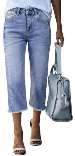 3/4 Pantalones Vaquero Mujer Pantalón Mujer Talle Alto Casual Pantalon Elasticos Push Up Verano Primavera Cotidiano Jeans Moda con Bolsillo Ropa Deportes Leggins Vestir Azul Claro XL