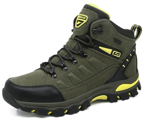 WOWEI unisex adult Hiking Lace-up Waterproof Non-Slip Outdoor Sports Mountain Trekking All Season Walking Travelling Backpacking Camping Biking Shoes, Army Green 1, 10 UK