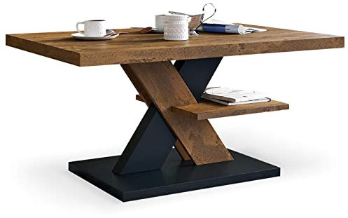 Viosimc Couchtisch, Moderner Wohnzimmertisch, Modern Möbel Wohnzimmer, Kaffeetisch, Sofatisch mit Großer Ablage, Beistelltisch für Tee und Kaffee – Coffee Table for Living Room - Rost & Schwarz