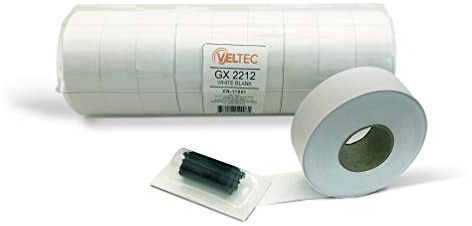 Veltec 2212 White Pricing Labels for Garvey and Contact 22-6, 22-7, 22-8 Price Gun/Labelers, Free Ink Roller – 9 Rolls, 11,000 Labels with Security Slits