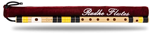 Radhe Flöjter | Högerhänt C Naturlig med sammetsöverdrag | Stämd med Tanpura A = 440 Hz | PVC-fiber | Svart & Gul