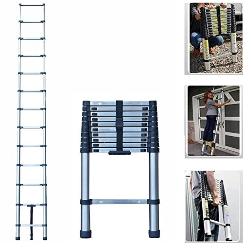 Échelle télescopique 2,6 m en Acier Inoxydable de qualité supérieure, échelle télescopique avec 9 échelons, échelle de loft, échelle Polyvalente, capacité 150 kg