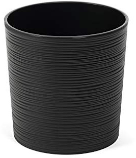 TYMAR Macetero con inserto, macetero de plástico, macetero grande, forma redonda, aspecto de cincel, interior y exterior, jardín, balcón, terraza, casa MADL001 (negro, diámetro 30 cm)