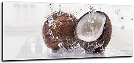 Canvasfly 100x40 Wandpaneele für Küche Deko-Spritzschutz für Küchenrückwand Glas Bilder Gehärtet Küchen-Deko Glasplatte aus Vorgespanntem Glas Küchenrückwandplatte Kokosnuss