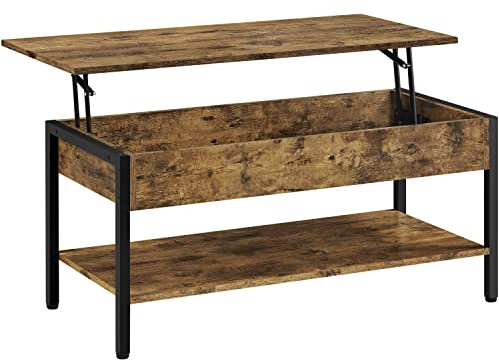 Yaheetech Soffbord med höjdjusterbar platta, vardagsrumsbord, kaffebord, soffbord, sidobord, tebord, metallram för vardagsrum