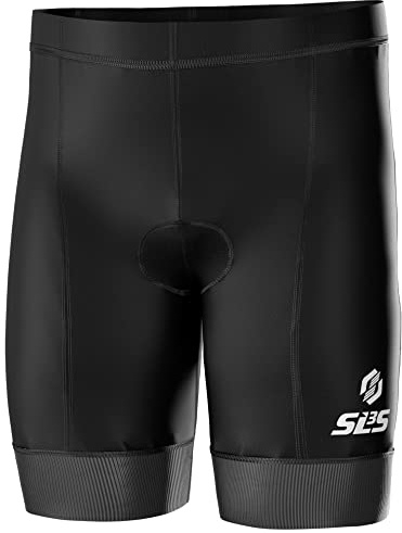 SLS3 Triathlon Shorts Mens - Padded Tri Shorts Mens – Swim, Bike, Run – Duathlon or Triathlon with Pocket (Jet Black, Medium)