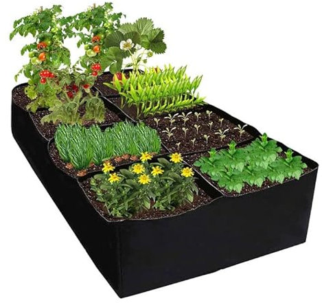 Fabric Raised Beds For Garden 6X3X1Ft, Plant Flower Grow Bag Extra Large Vegetable Planting Bags, Vegetable Planting Container 8 Grids Outdoor Garden Grow Bags For Vegetables Flowers Garden (01)