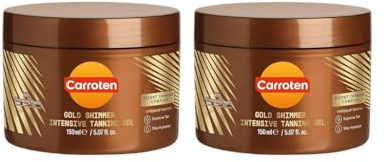 Carroten Gold Shimmer Tanning Gel | Browning Tan Accelerator | Non-Greasy, Water-Resistant with Carrot & Coconut Oil | Vitamin A & E For Moisture & Hydration | 5 Fl Oz (Pack of 2)