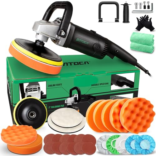 BATOCA Car Polisher Buffer Sander Rotary Polishing Machine Electric 1200W Powerful 5Inch 7Inch Polishing Pads Polish Kit Variable 6 Speeds 600-3000RPM for Car Boat Floor Polishing Buffing Sanding