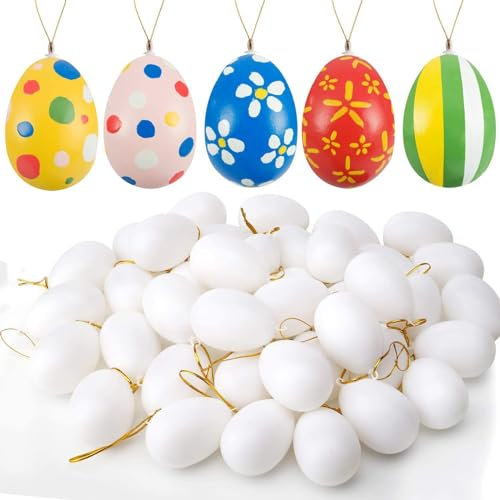Polystyrene Eggs for Craft 6 x 4cm - 12Pcs Easter Decorations Plastic Egg Painting White Craft Eggs Hanging Ornaments for Indoor Outdoor Home Office Easter Tree Party Supplies, Easter Gifts for Kids