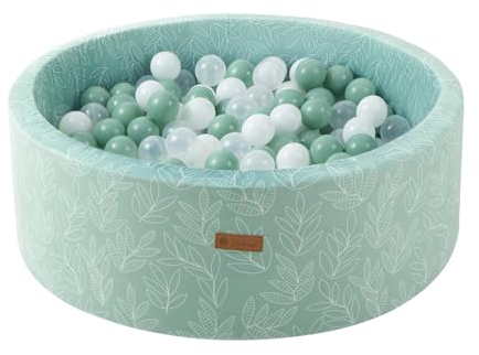 Dodozen Bällebad Bällepool Für Babys Kinder 90X30cm Rund,Superweicher Samt,Abnehmbar und waschbar,Salbei:Weiß/Transparent/Grün