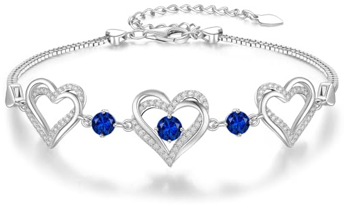 CDE Armband Damen 925 Sterling Silber Herz Rosegold Geschenk für Sie Geburtsstein Armbänder Frauen Schmuck Weihnachten Valentinstag Geburtstags Muttertags (Rhodinierung - September, Kupfer)