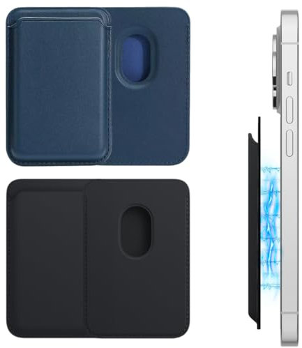 NHPY 2 Piezas Cartera Compatible con Mags afe para iPhon e 12/13/14/15/16/Pro/Max/Mini/Plus, Wallet para móvil, Tarjetero móvil magnético, Negro + Azul