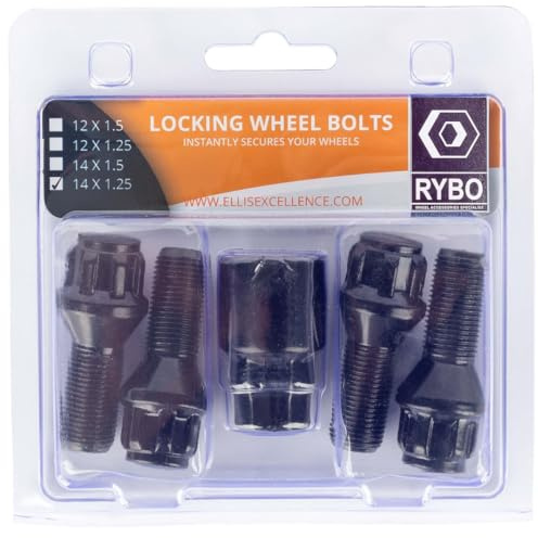 RYBO Set of 4 M14 x 1.25 Tapered Alloy Wheel Locking Bolts (Chrome or Black) (Black, 27mm Thread Length)