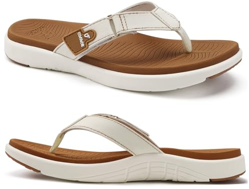 COFACE Flip Flops Kvinnor Sommarmode Bekväma Tofflor Stödjande Båge Fotbädd Flip Flop Hav Öppen Sandaler Strand Pool Flip Flop Sandaler, Vit, 38.5 EU