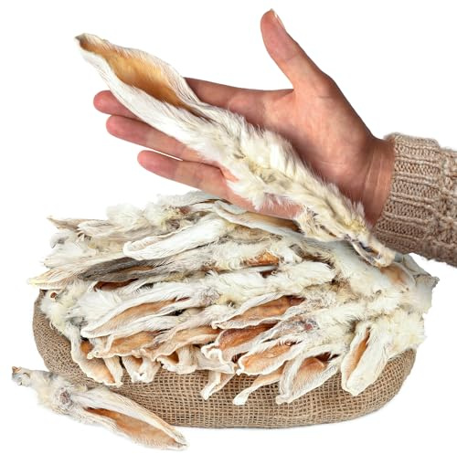 Rabbit Ears with Fur Dog Treats (50 pcs)| All-Natural, Hypoallergenic, Dehydrated Chews | Supports Dental Hygiene & Digestion | Ideal for Small, Medium & Large Dogs