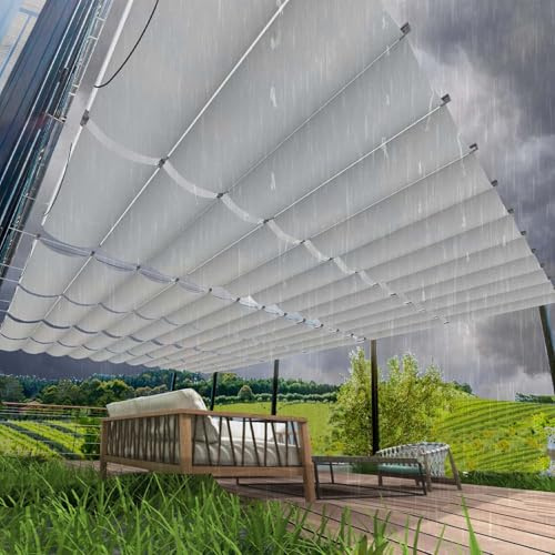 Voiles d'ombrage Rétractable - Protection UV 95% [Tailles Personnalisables] | sans perçage, résistant aux intempéries et déchirures | avec œillets et Corde pour pergola/balkon/Jardin