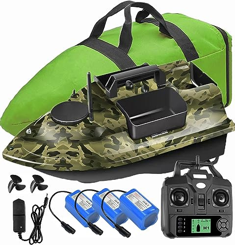 Barco de cebo con batería 12000, alcance de 500 m, 3 cámaras de eyección, 16 puntos de memoria, retorno de una tecla, muy adecuado para la pesca de carpas, con un bolso