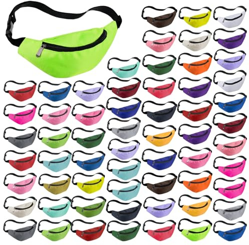 Saintrygo 70 Pcs Neon Fanny Packs, Adjustable Waist Fanny Bags