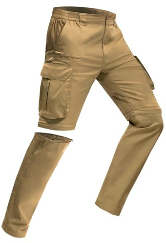 MOURCE Pantalones de senderismo para hombre, con cremallera, ligeros, de secado rápido, 8 bolsillos, para camping, viajes, pesca, caqui, 38W / 30L