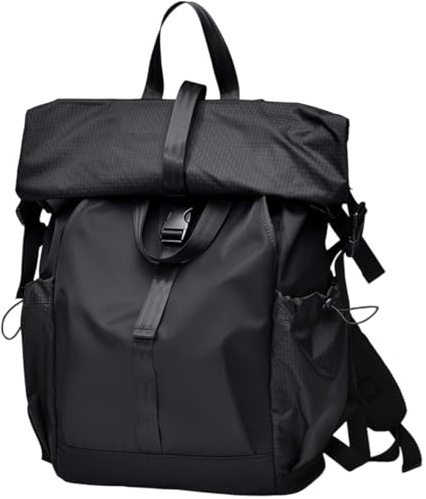 BONFORTURE Rolltop vattentät ryggsäck för bärbar dator 15,6 tum, expanderbar reseryggsäck för herr dam, fritidsväska för högskola vandring arbete svart, Svart, L