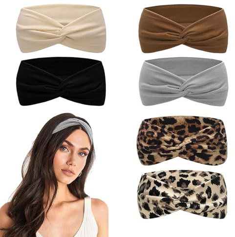 6 Pcs Bohemian style Wide and Soft Women's Headband, Wide Headbands for Women, Elastic Head Bands Boho Wide Soft Ladies Headband, Hair Bands for Women for Womens Hair Bands Accessories (6 colors)